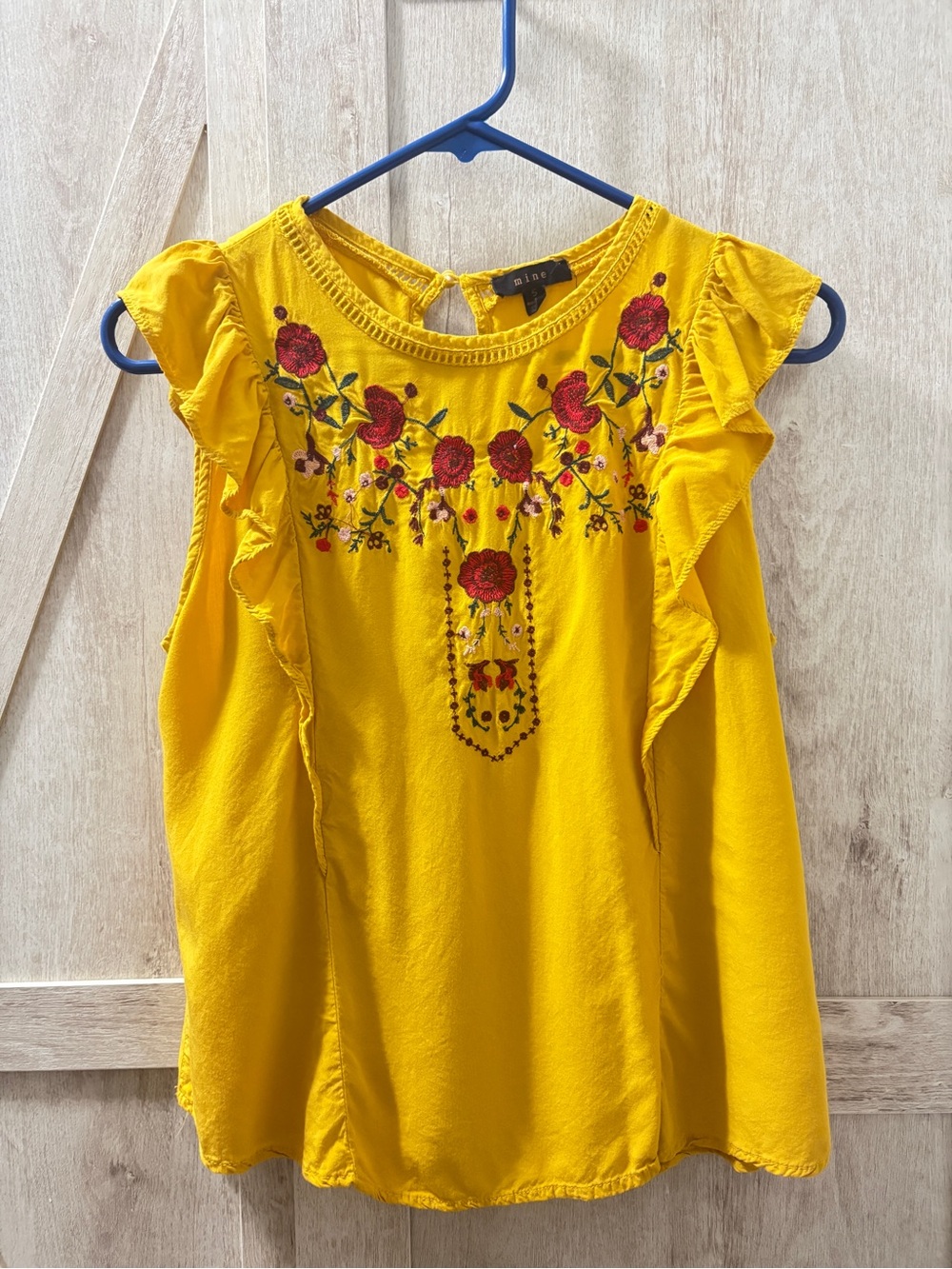 Mine Mustard Yellow Embroidered Boho Blouse | Small